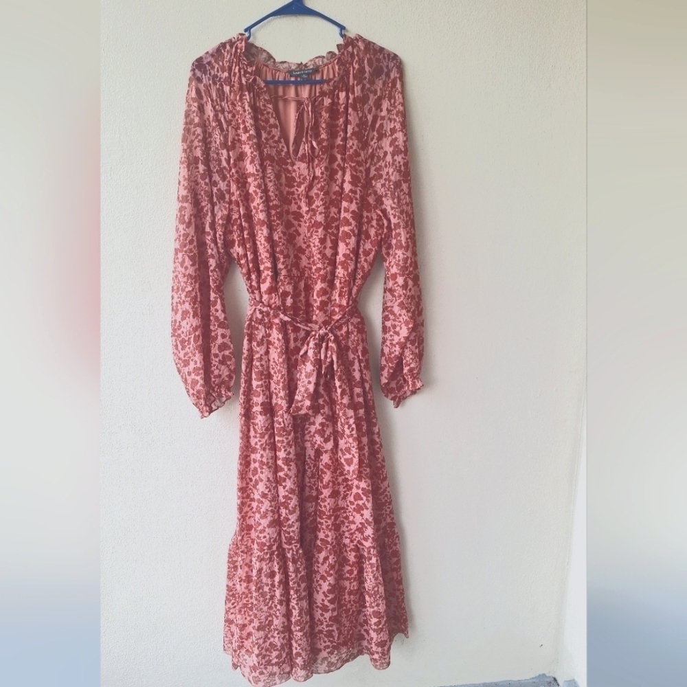 Laurel Gray Floral Long Sleeve Ruffle  Women's Maxi Dress Size XL - Picture 4 of 9